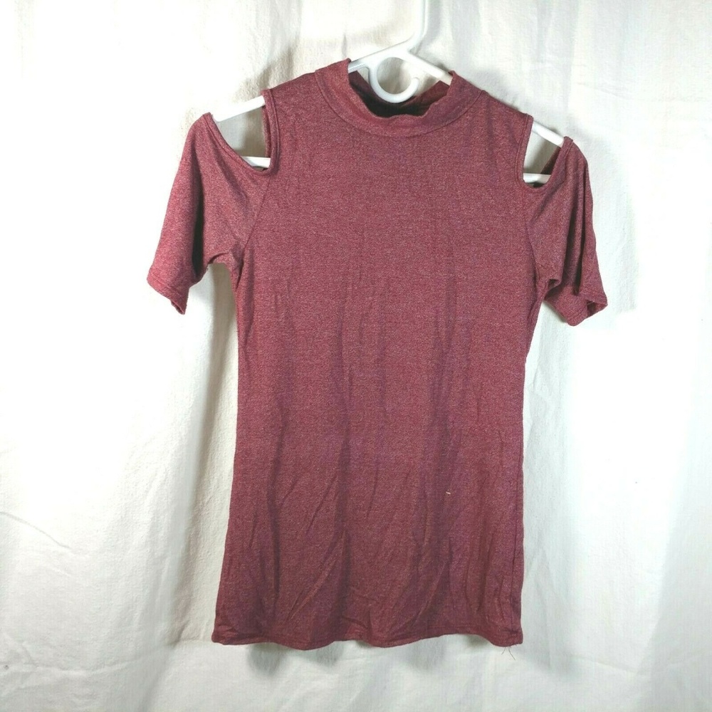 acemi womens small cold shoulder mock neck t shirt